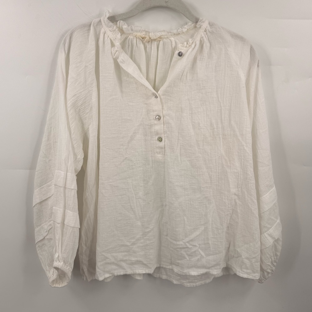 Anthropologie Grade & Gather Sheer Peasant Sleeve Blouse Womens S Blush Coquette